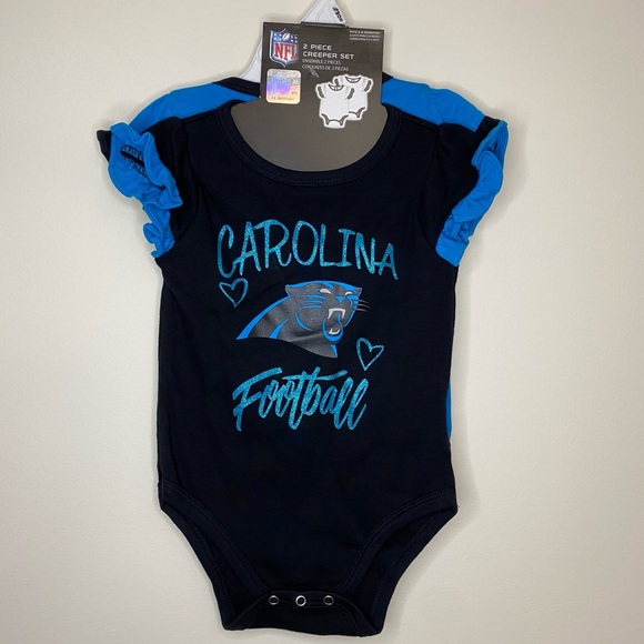 NWT NFL 2 Piece Black & Blue Carolina Panthers Creeper Set Baby Girl 3-6Months - Picture 1 of 12